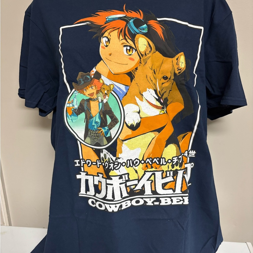 Cowboy Bebop Anime Graphic Tee - Navy with Orange & White Print